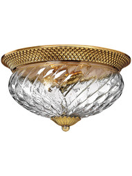 Pineapple Large Flush Mounted Ceiling Light With Clear Optic Glass in Burnished Brass